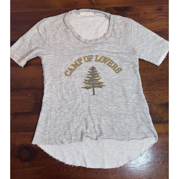 Camp Of Lovers Short Sleeve Sweatshirt Top A Fine Line Gray Cut Off Hem XS - Picture 1 of 10